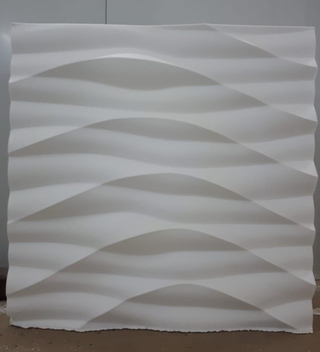 Large wave-patterned 3D wall panel milled from a single EPS block