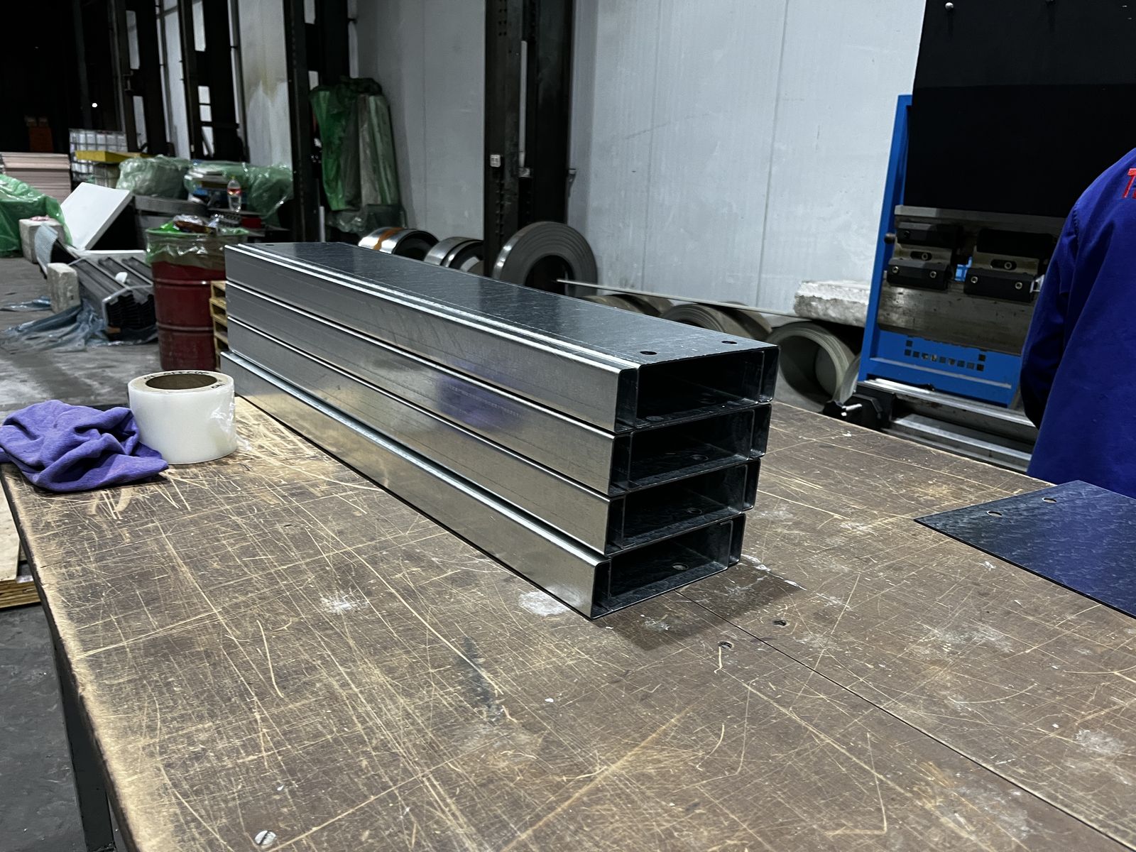 Rolled cold-formed steel sections leaving the roll-forming line