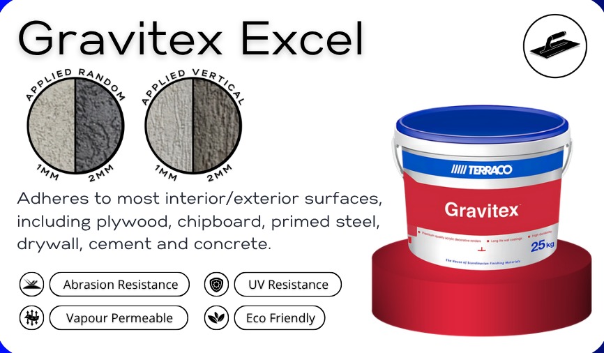 Gravitex Excel textured coating tin and texture swatch