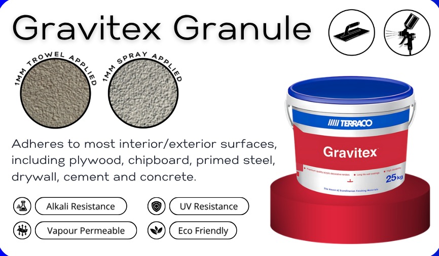 Gravitex Granule textured coating tin and texture swatch