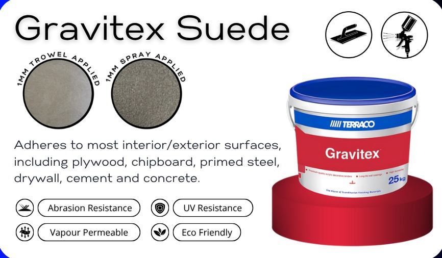 Gravitex Suede textured coating tin and texture swatch