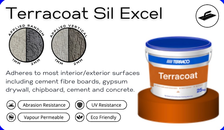 Terracoat Sil Excel textured coating tin and texture swatch